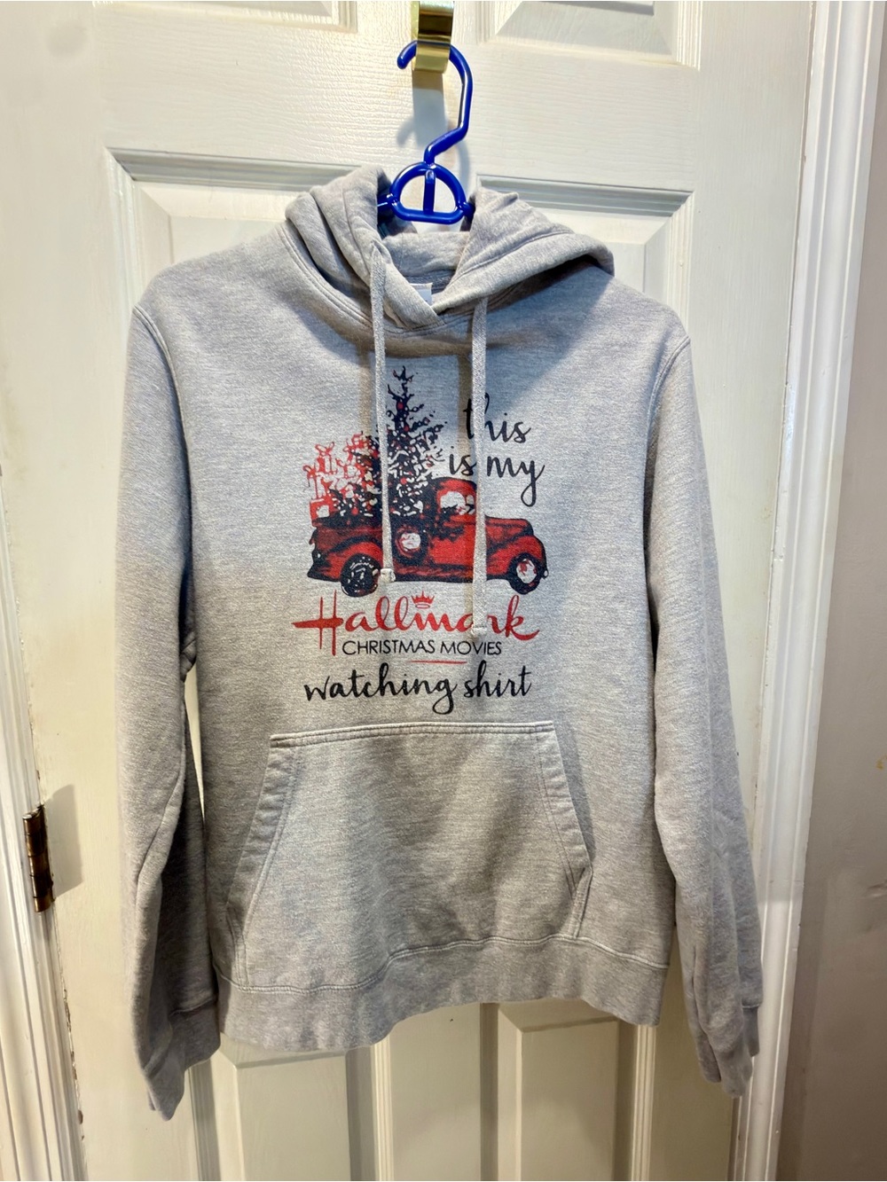 Hallmark Gray Hoodie with Red Vintage Truck Holiday Graphic